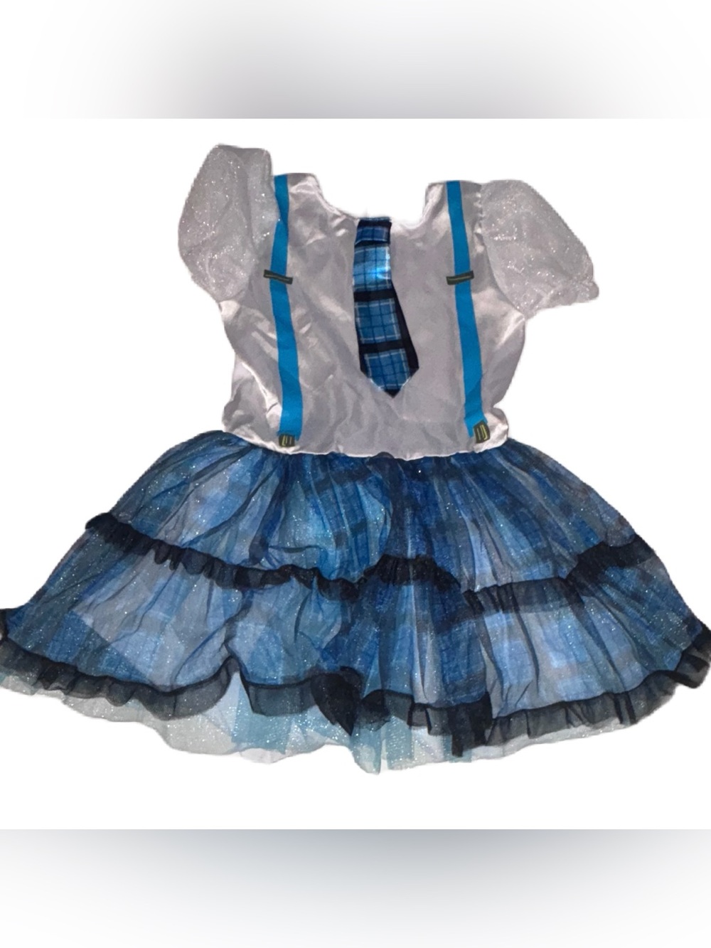 Geek Chic Girls White & Blue Student Sparkle Tulle Suspender Costume Dress  NWOT